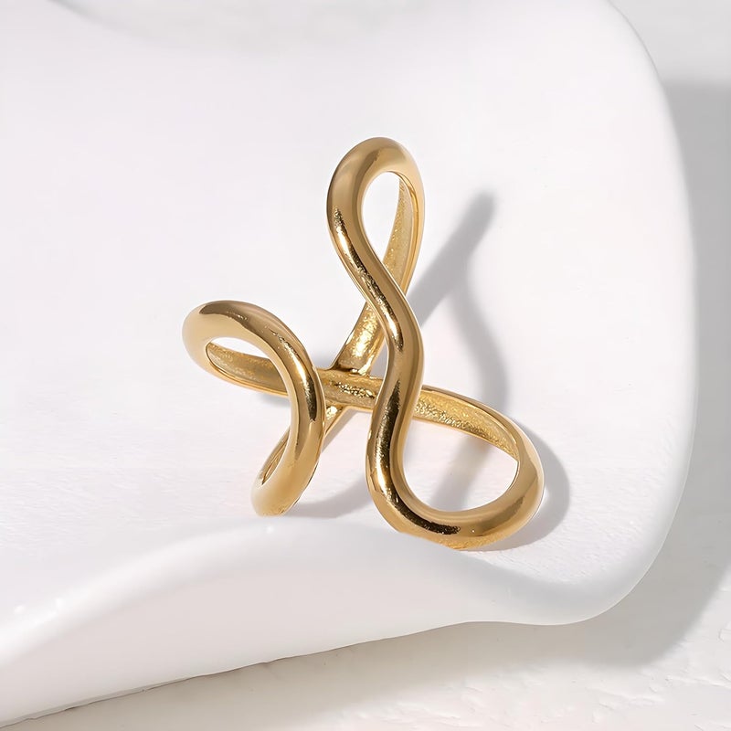 AiTURE Chunky Rings For Women, Gold Silver Thumb Ring Asymmetrical Wavy Curve Ring Adjustable Non Tarnish Dainty Stainless Steel New Year Anniversary Birthday Jewelry Gift - Image 3
